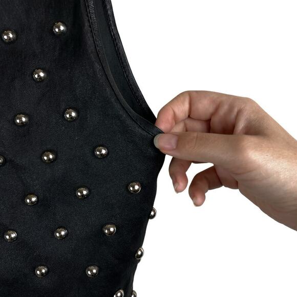 SPRWMN Leather Stretch Studded Sleeveless Cropped Tank Top Black Size S - Picture 4 of 5